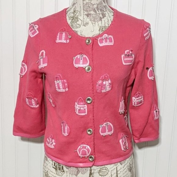 Michael Simon Sweaters - Michael Symon luggage embellished cardigan sweater